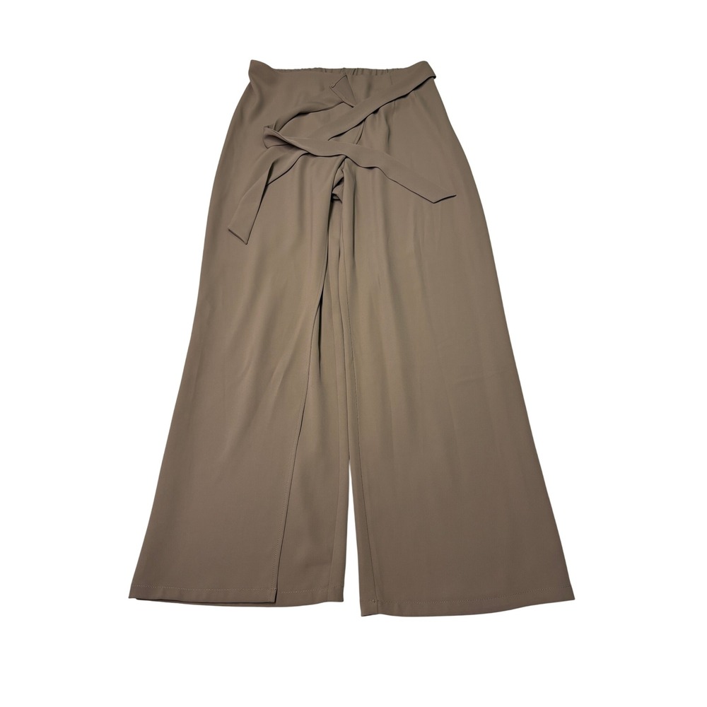 NWT Halara Wide Leg Tie Waist Trousers Taupe Brown High Rise Pants Women M 28X28